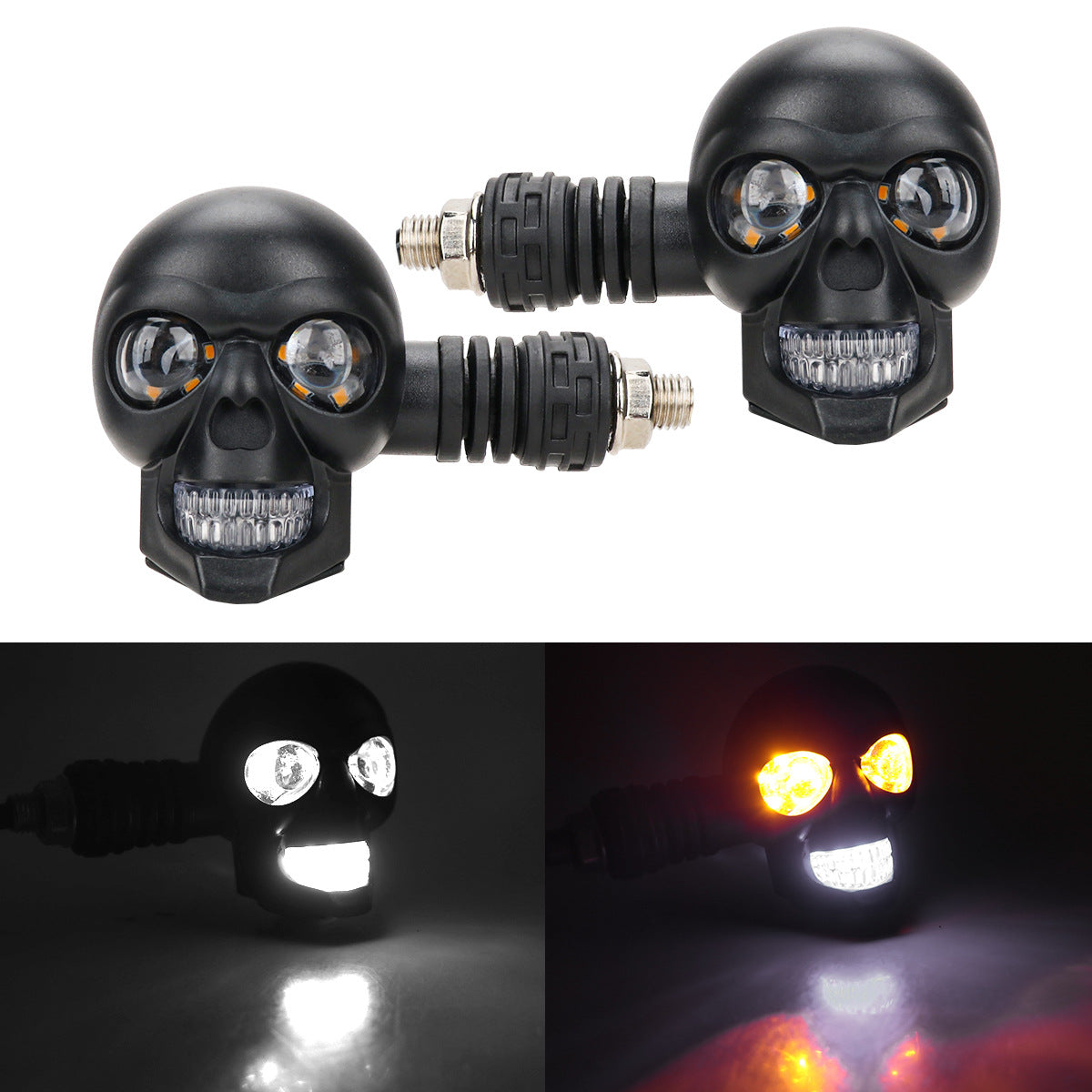 💥🏍️12V мотоциклетен мигач с дизайн на череп, двуцветен LED модифициран фар, спомагателна светлина за мотоциклет