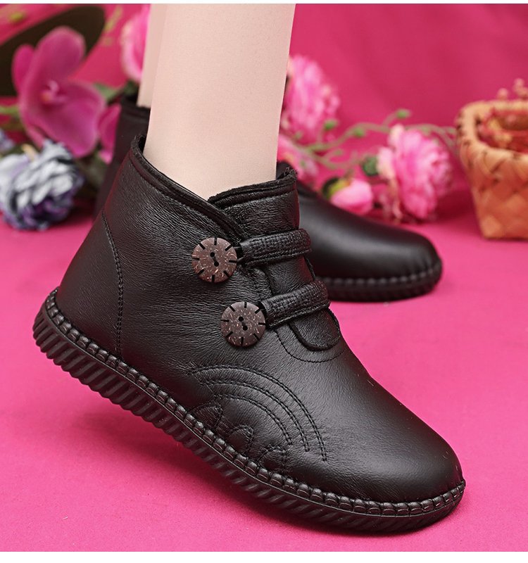 💥【Гореща разпродажба】【35-40】Дамски кожени, памучни, неплъзгащи се, ръчно изработени обувки за есен и зима