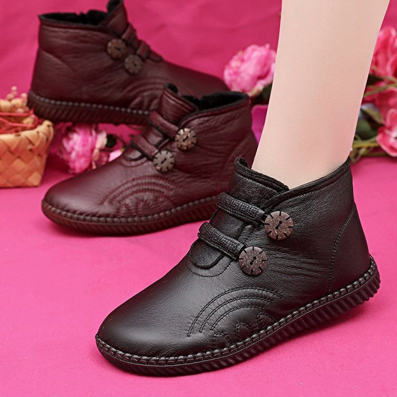 💥【Гореща разпродажба】【35-40】Дамски кожени, памучни, неплъзгащи се, ръчно изработени обувки за есен и зима