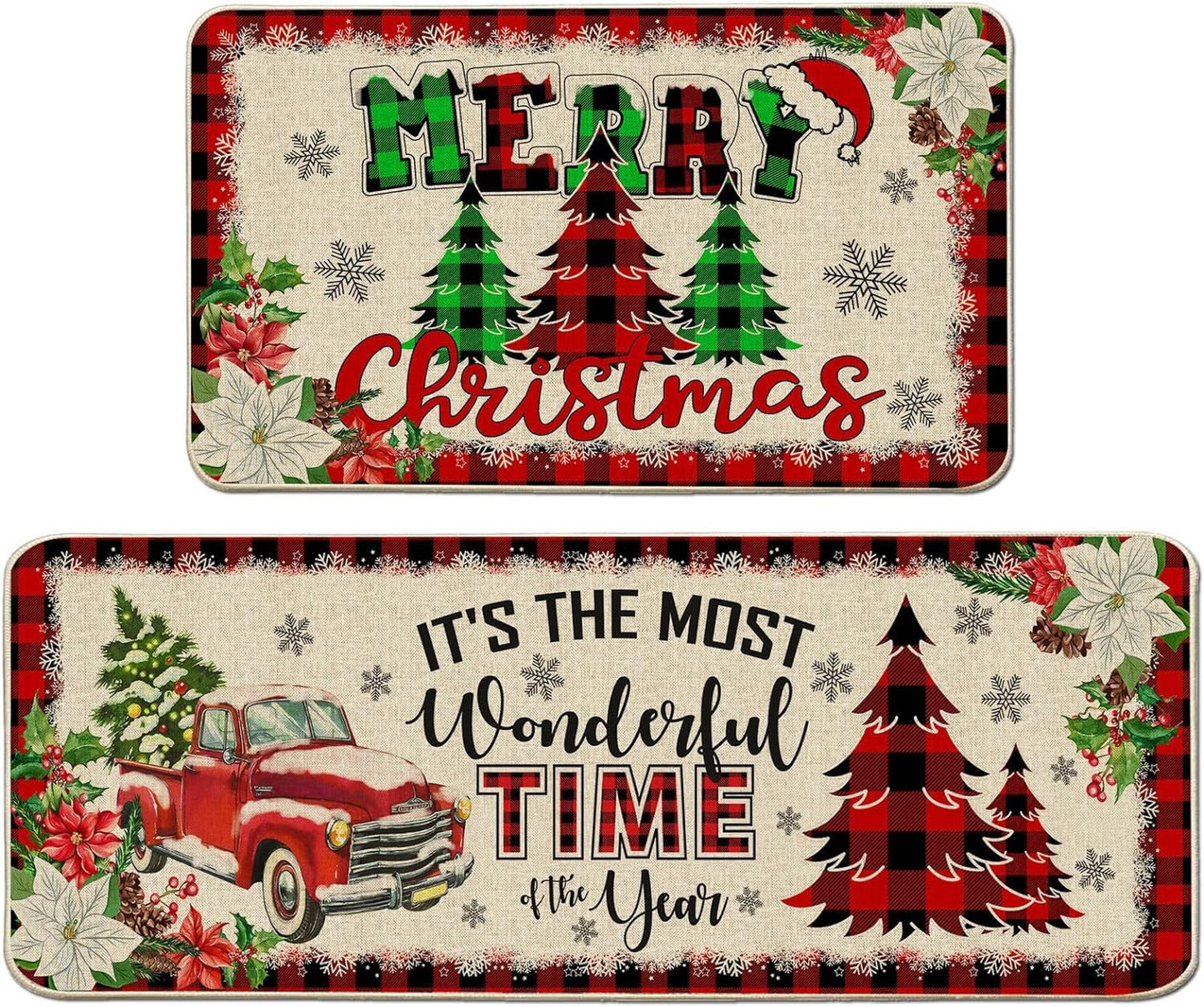 🌲🎁🤶【2 PC】【40*60+40*120cm】Новата коледна стая кухня стая кухненска врата устойчиви на петна декоративни постелки