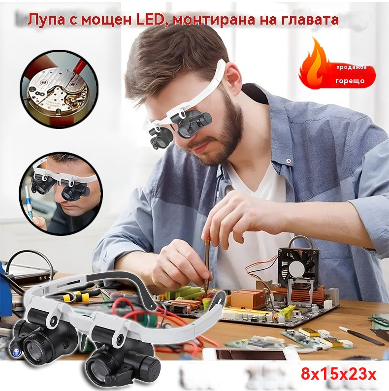 🔍🔍Лупа с окуляри 8x, 15x и 23x с LED осветление. Подходяща за механични инструменти, ремонт на часовници, гравиране и оценка на антикварни бижута.