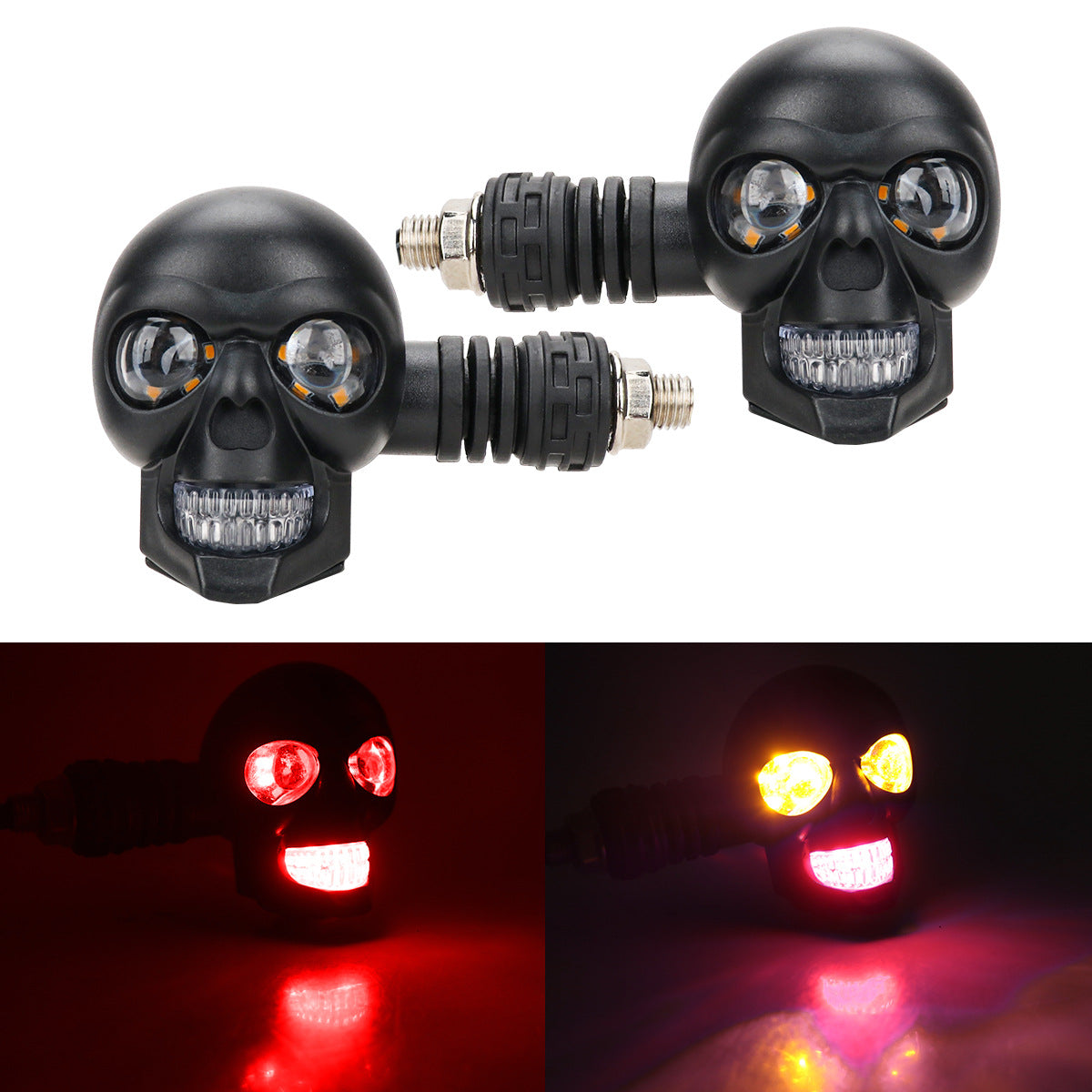 💥🏍️12V мотоциклетен мигач с дизайн на череп, двуцветен LED модифициран фар, спомагателна светлина за мотоциклет