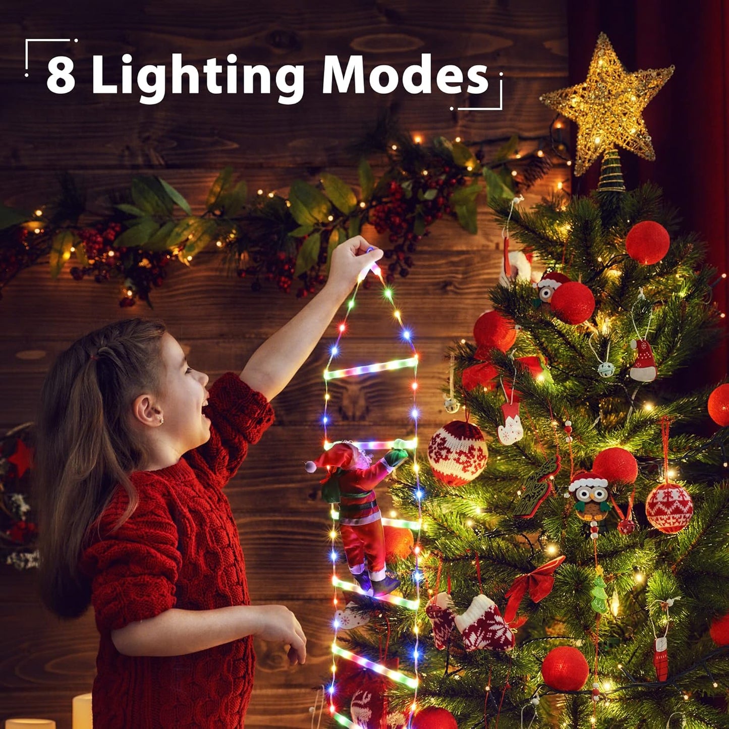 🌲🎅LED стълбищна лампа „Дядо Коледа“ - коледна украса за открито и закрито, захранвана от слънчева и USB енергия