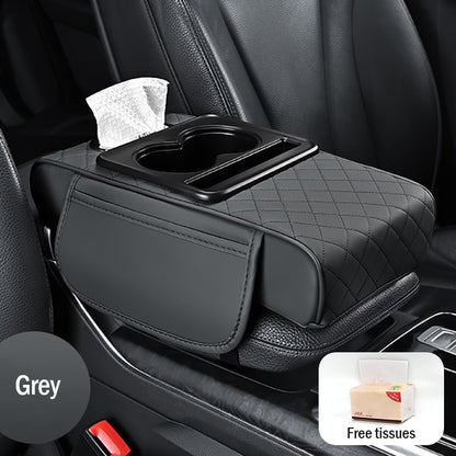 Универсална кожена подложка за подлакътник за кола 4 в 1 ✅ Вградена кутия за салфетки ✅ Поставка за чаши