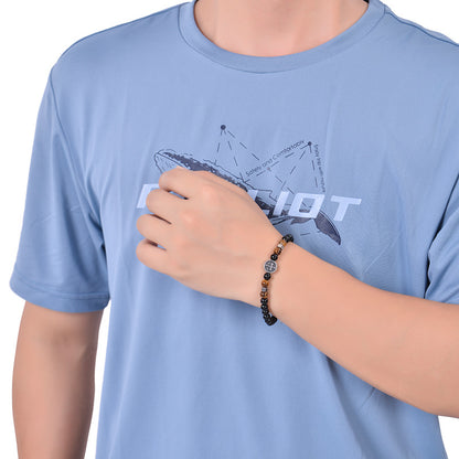 Винтидж мъжка гривна с кръст от неръждаема стомана, естествен камък и гривна с мъниста от обсидиан