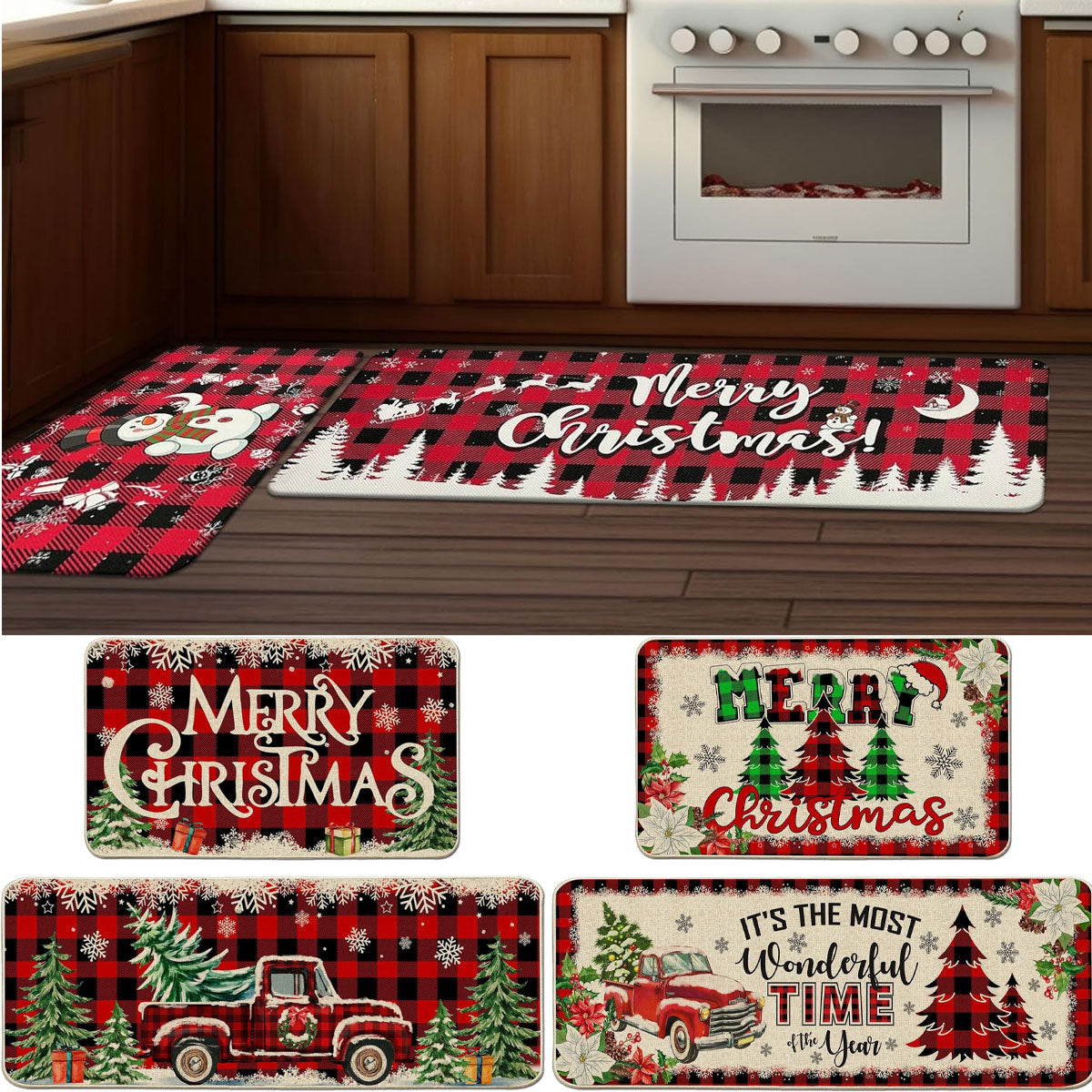 🌲🎁🤶【2 PC】【40*60+40*120cm】Новата коледна стая кухня стая кухненска врата устойчиви на петна декоративни постелки