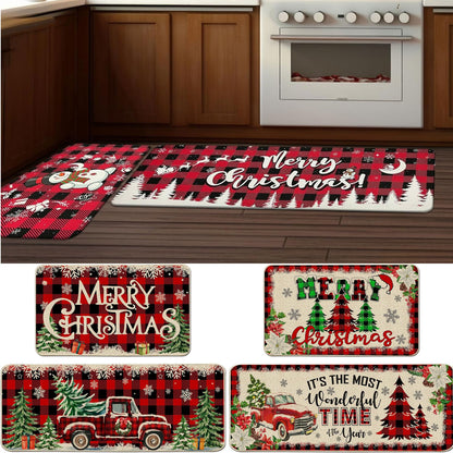 🌲🎁🤶【2 PC】【40*60+40*120cm】Новата коледна стая кухня стая кухненска врата устойчиви на петна декоративни постелки