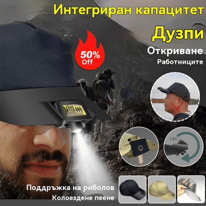 🧢🌙🔦Вграден интелигентен LED капак за лампа, външна нощна светлина за риболов, лесна за зареждане и дълъг живот на батерията