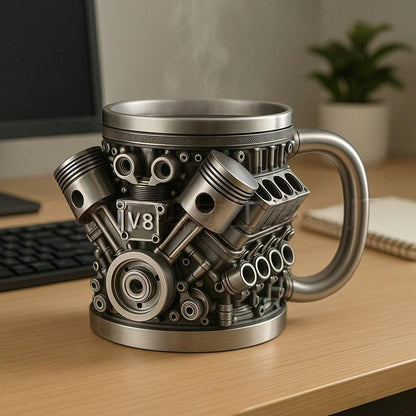 🎁☕ Чаша за кафе от неръждаема стомана Creative Engine V6V8, механичен дизайн