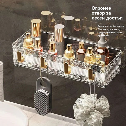 Луксозен стенен рафт за баня - съхранение без пробиване