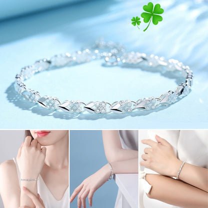 🔥Горещи продажби🔥【Купете 1, вземете 1 безплатно】💖🍀Нова модна гривна от сребро 925 с четирилистна детелина за жени.