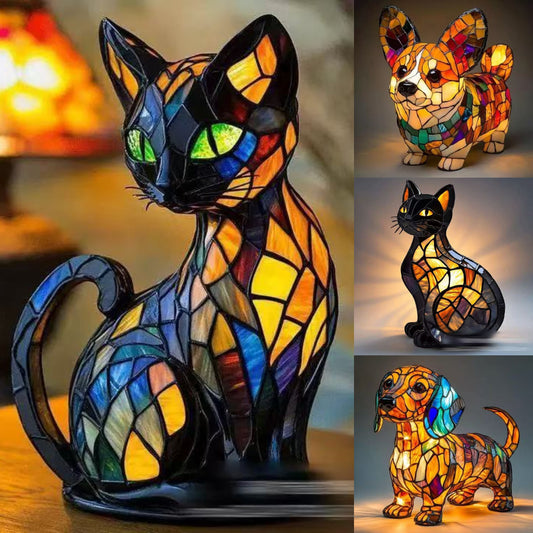🐱🐶Орнаменти от смола, LED нощна лампа, изкуство, статуетка на животно, креативна декорация за офис, дом, ключ с USB гнездо