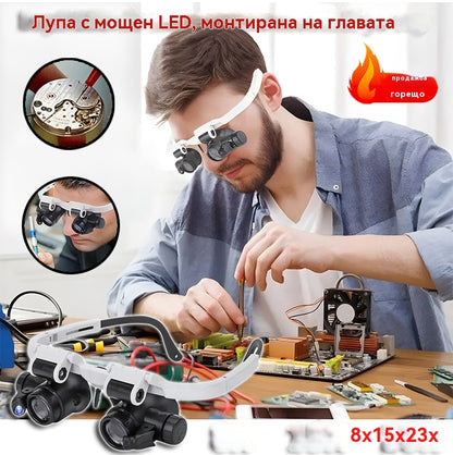 🔍🔍Лупа с окуляри 8x, 15x и 23x с LED осветление. Подходяща за механични инструменти, ремонт на часовници, гравиране и оценка на антикварни бижута.