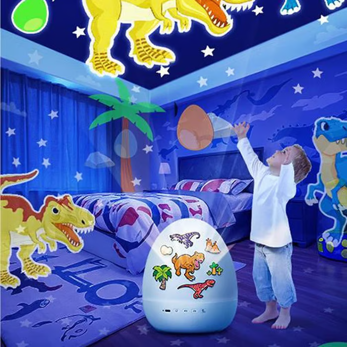 🌌🦖 Нощен проектор с форма на динозавърско яйце – Вълшебен спътник за деца преди лягане