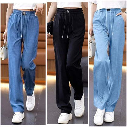 ❤️【S-3XL】Тънки широки дънки Ice Silk с висока талия