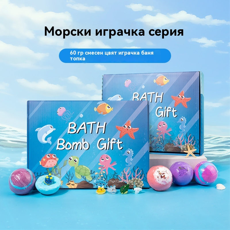 🌈🌈【12 броя】Комплект от 12 топчета сол за вана във формата на морски животни (60 г всяка) за деца.