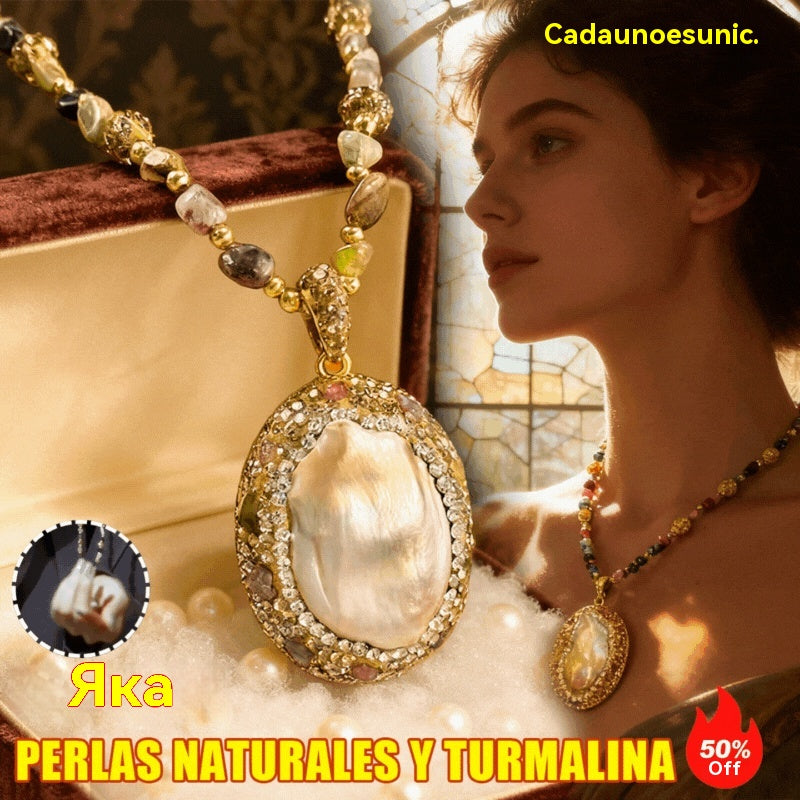 Естествено бароково колие от перли и турмалин