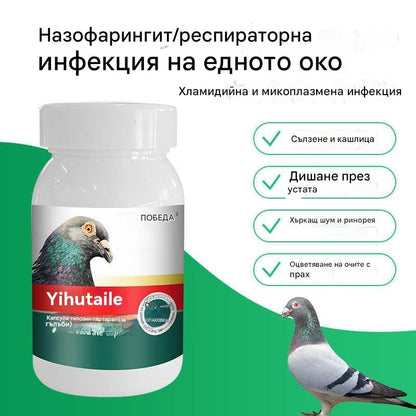🕊️100 капсули, специално лекарство за състезателни гълъби, кашлица и хрипове, сълзене, замъгляване на очите от пясък, черен и зачервен нос
