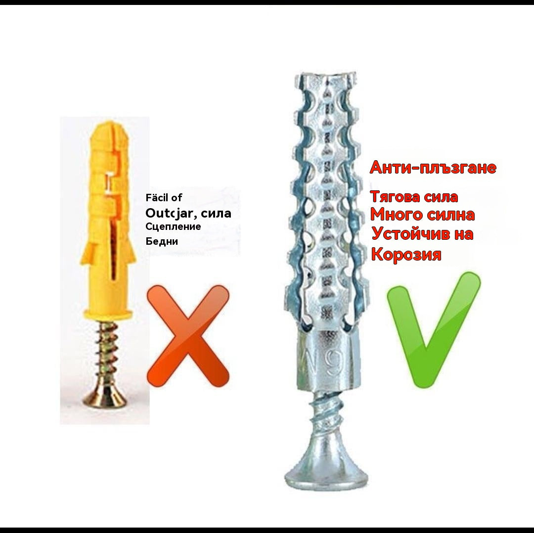 【100/200/300 комплекта】🔩 Супер здрав назъбен метален анкер за здраво закрепване към всяка стена