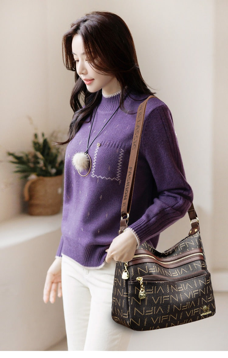 Стилна чанта през рамо от мека кожа с голям капацитет