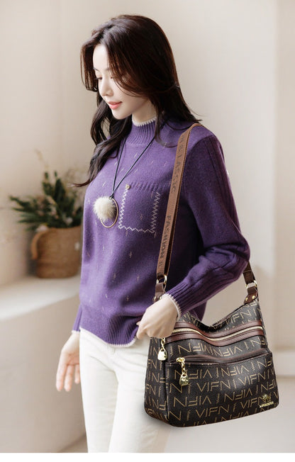 Стилна чанта през рамо от мека кожа с голям капацитет