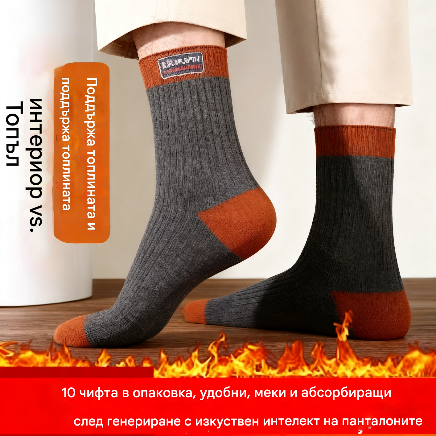 😍🧦【10 чифта】Мъжки чорапи 2025 - нови постъпления за есен и зима, дебели памучни средно високи чорапи, абсорбиращи и против миризма