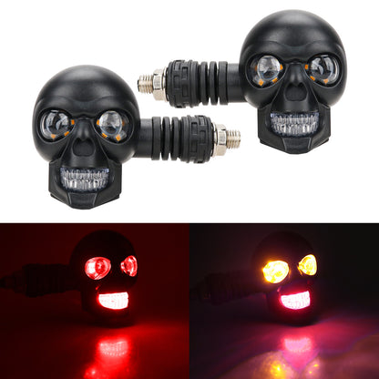 💥🏍️12V мотоциклетен мигач с дизайн на череп, двуцветен LED модифициран фар, спомагателна светлина за мотоциклет