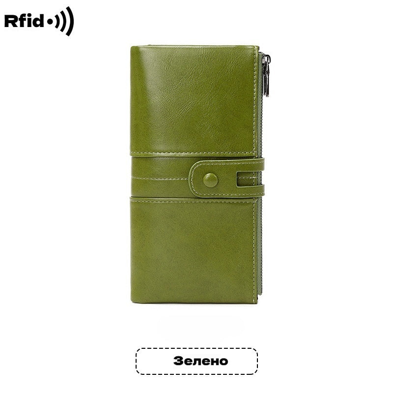 💼Многофункционален портфейл, ръчно изработен от естествена кожа, четка против кражба, двоен цип