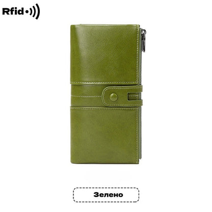 💼Многофункционален портфейл, ръчно изработен от естествена кожа, четка против кражба, двоен цип