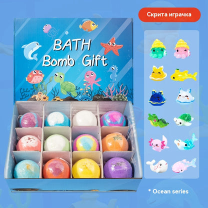 🌈🌈【12 броя】Комплект от 12 топчета сол за вана във формата на морски животни (60 г всяка) за деца.