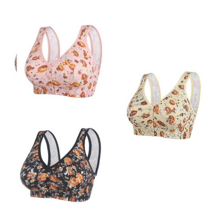 💗💥【Комплект от 3 части супер рентабилен】 Голям сутиен на цветя с копчета отпред