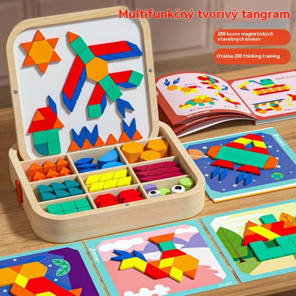 👶🌈🧩【150 бр.】🔥Магнитна дървена играчка-пъзел танграм, тренираща мозъка и образователна играчка за деца, стимулираща мисленето.