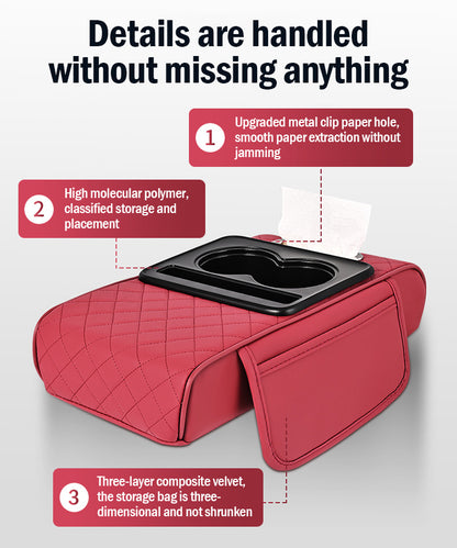 Универсална кожена подложка за подлакътник за кола 4 в 1 ✅ Вградена кутия за салфетки ✅ Поставка за чаши