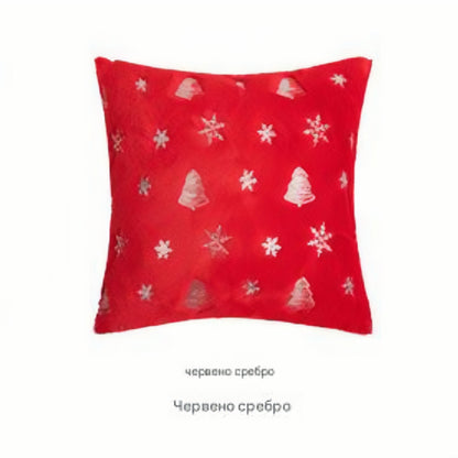 ✨🌲【Комплект от 3 части】Плюшена калъфка за възглавница с бродирана коледна елха и пайети със снежинка
