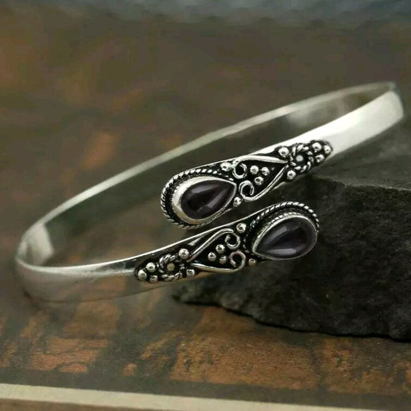 Винтидж гривна от сребърен зелен ахат S925